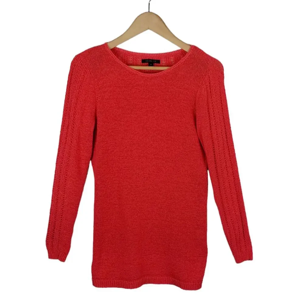 Rachel Zoe Karla Open Knit Long Sleeve Sweater Red Size M Medium